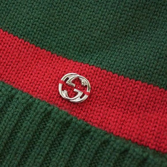 Gucci GG Green Wool Beanie with Red Stripe NEW W TAGS - Picture 2 of 5